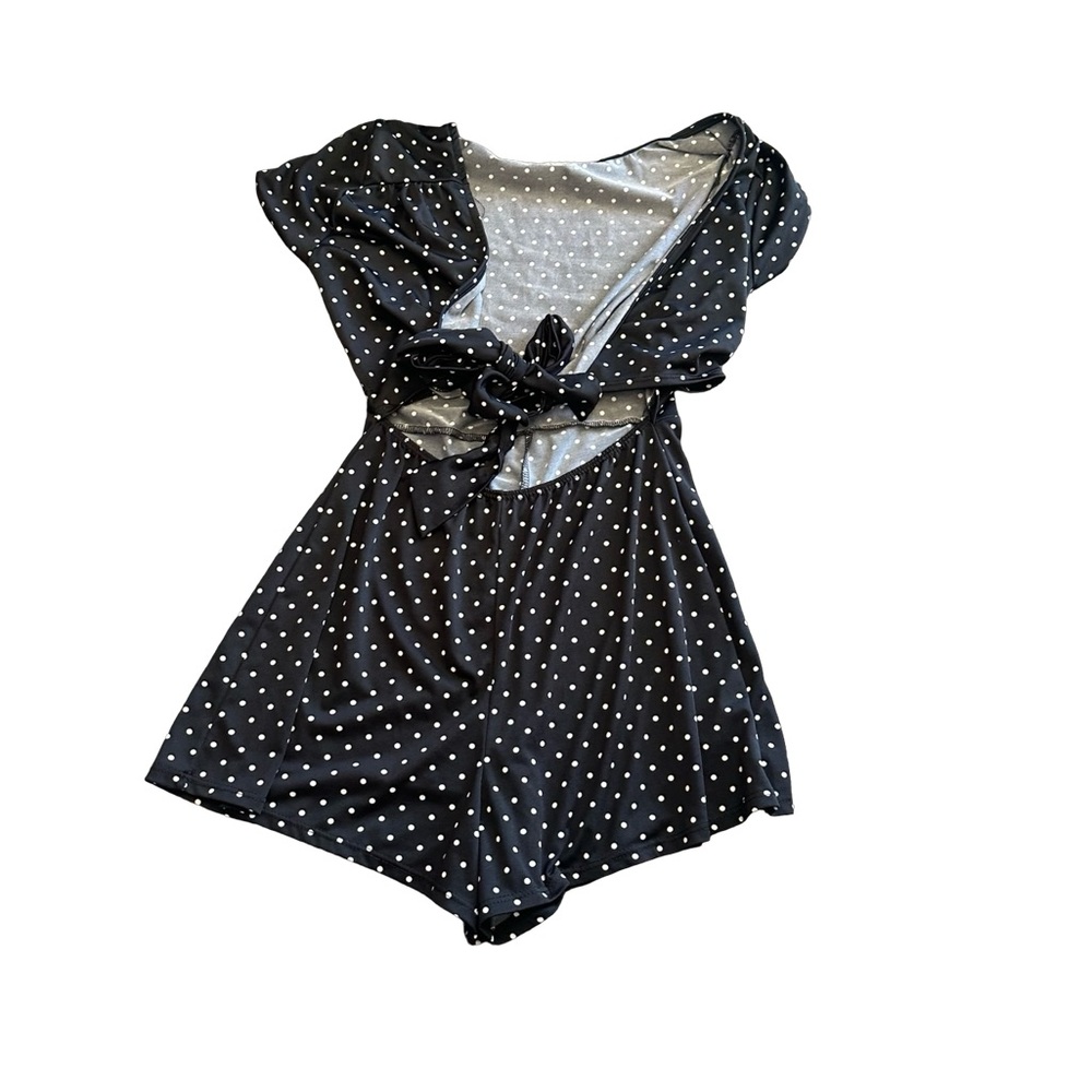 Rolla Coster Black Polka Dot Off-Shoulder Romper - Picture 3 of 4